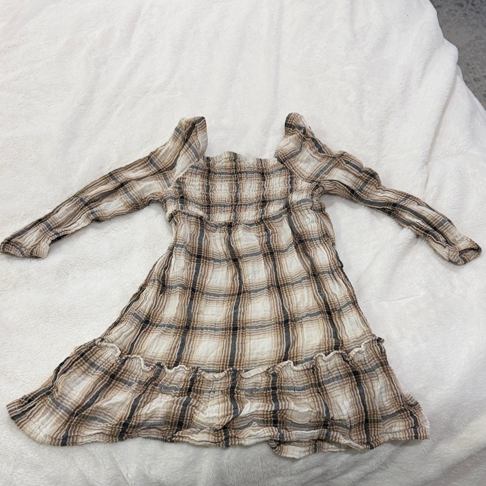Old Navy Brown and Cream Plaid Kids Dress